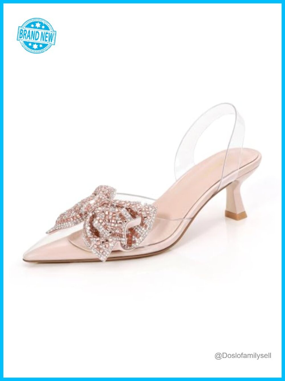 Crystal Bow Clear Slingback Kitten Heel Pointed Toe Pumps